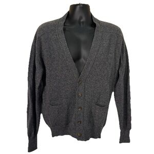 Vintage Thane Mens Large Gray Grandpa Cardigan Sweater 100% Scottish Lambswool